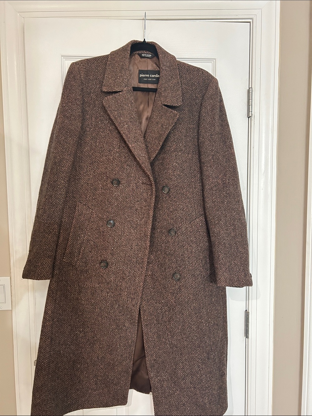 Pierre Cardin Brown Herringbone Double-Breasted Pea Coat